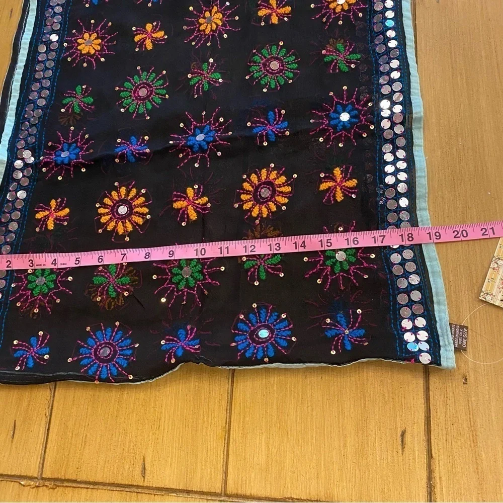 Anthropologie Raj Women’s Silk Infinity Scarf Embroidered Sequin Colorful New